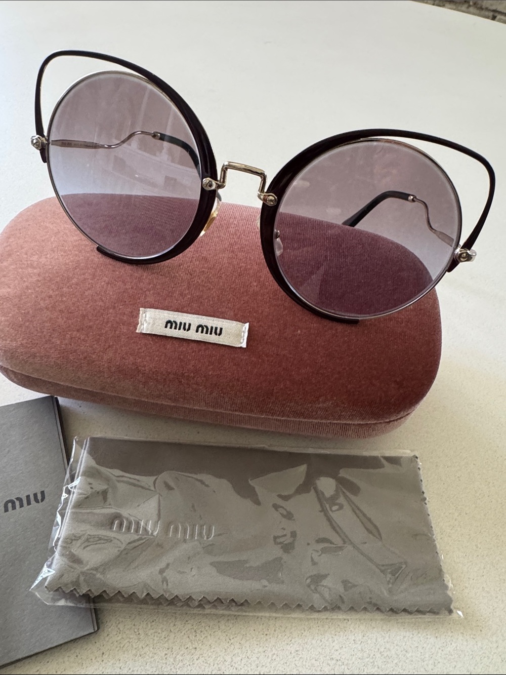Authentic Miu Miu Round Oversized Sunglasses with Brown Frames and Purple Lenses